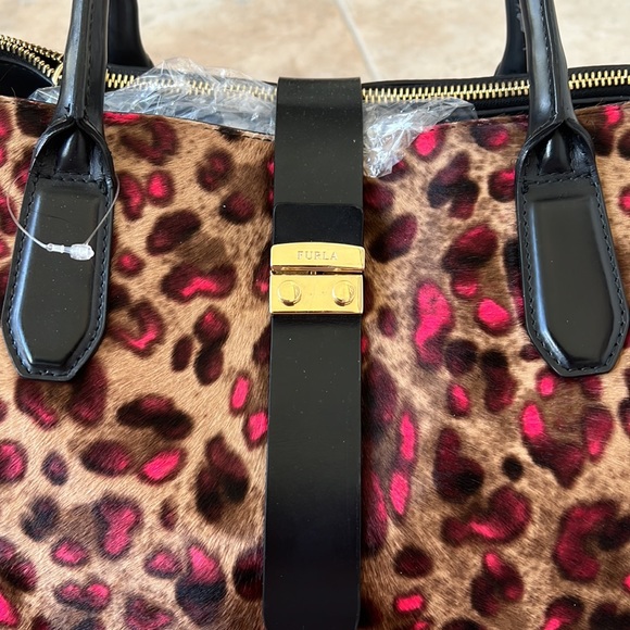 FURLA animal print on fur handbag. NWOT - Picture 4 of 6